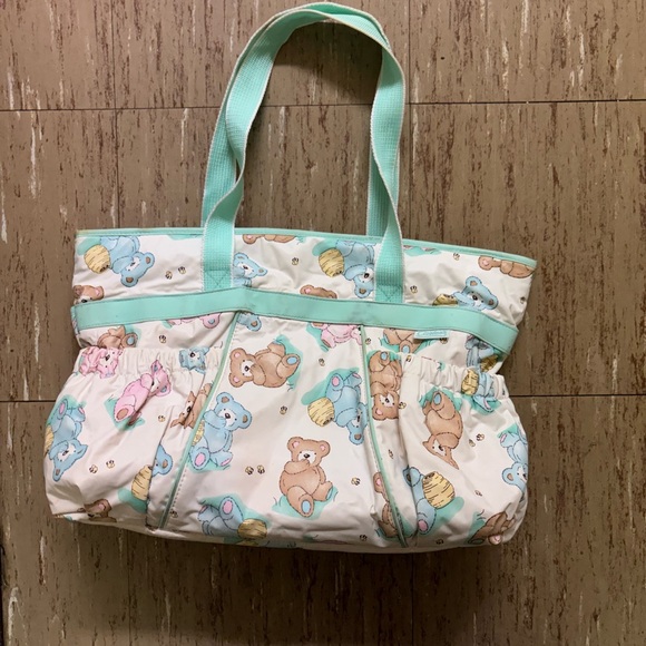 Y2K Cater’s Mint Green Pastel Teddy Bear Print Diaper Tote Bag *FLAW - Picture 1 of 10